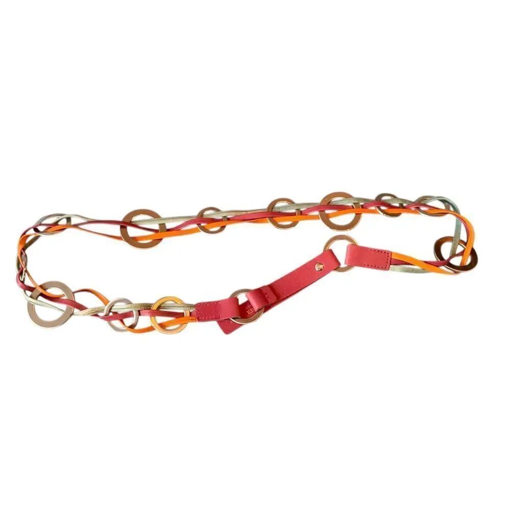 MAX MARA ITALY Colorful Leather & Chain Ring Belt sz L
